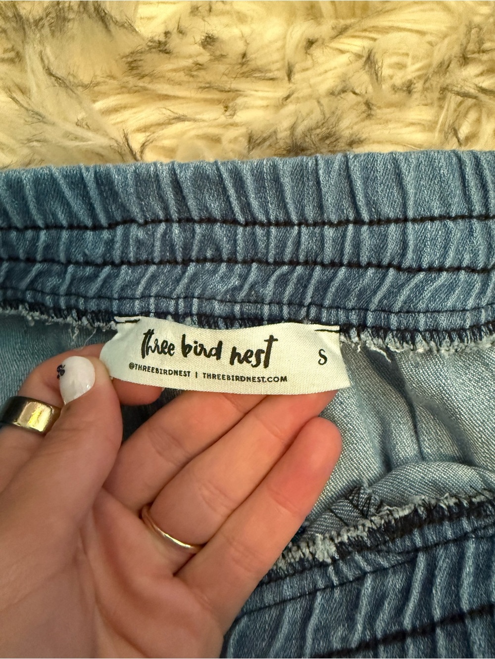 Three Bird Nest Light Blue Elastic Waist Pants - Picture 2 of 4